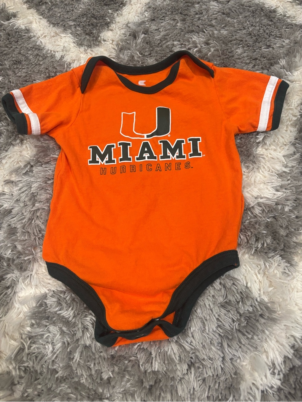 Miami Hurricanes Orange Baby One-Piece Bodysuit onesie.